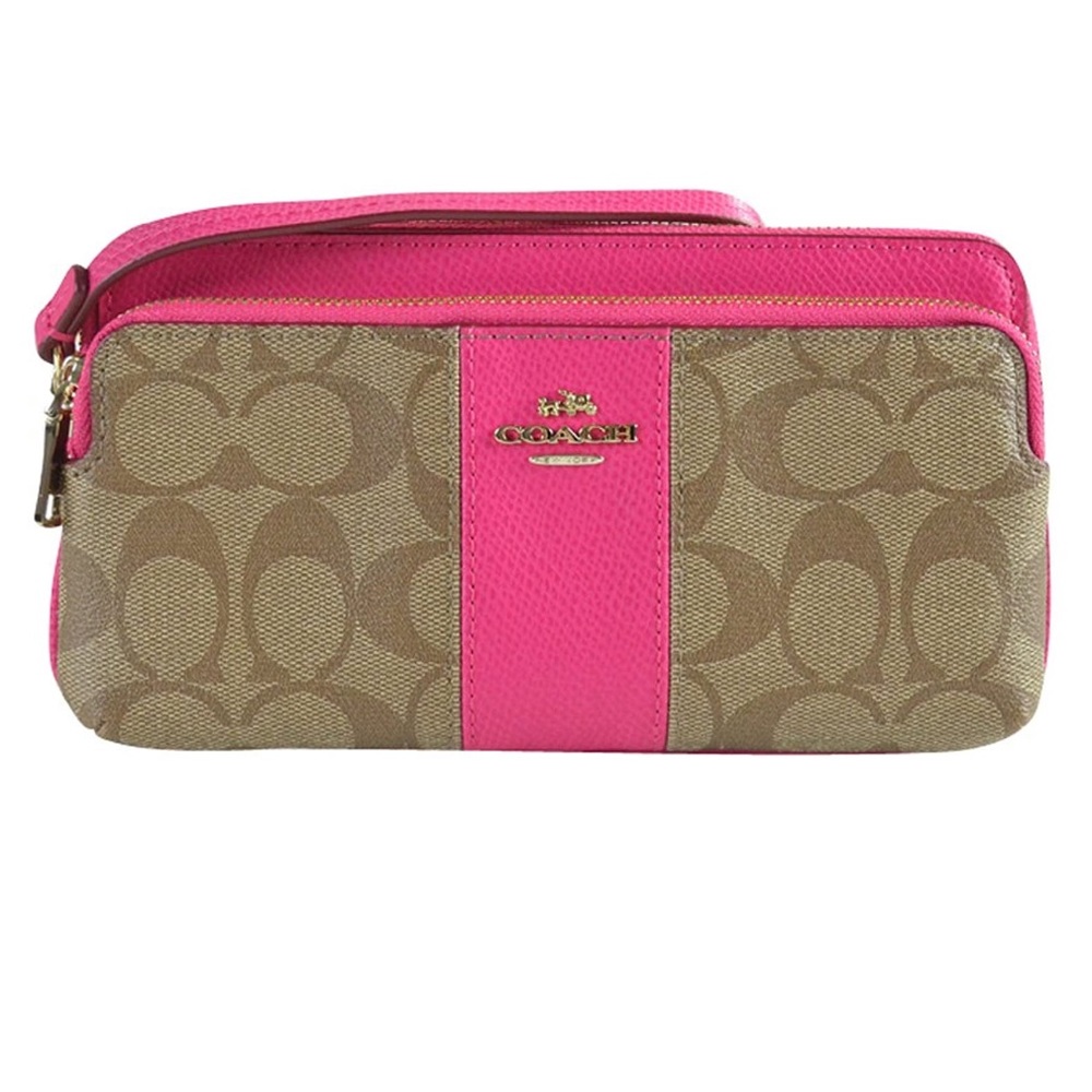Coach Signature Leather Double Zip Wallet Wristlet